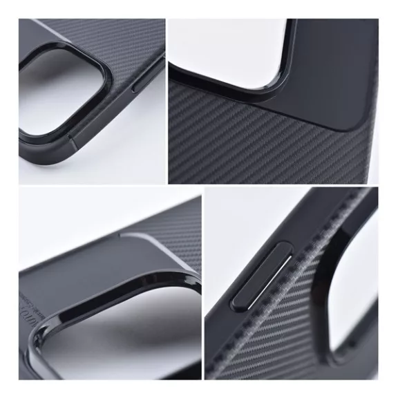 Forcell Carbon Premium hátlap tok Apple iPhone 15 Pro karbon mintás szilikon tok, fekete