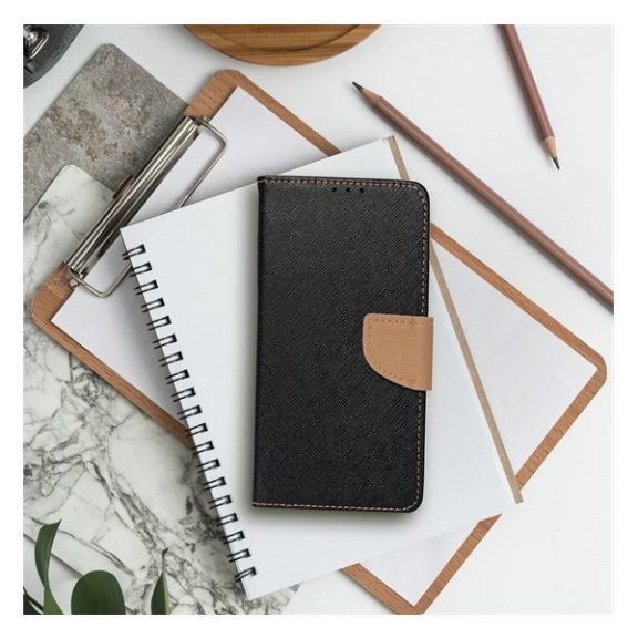 Fancy Apple iPhone 15 flip tok, fekete/ arany