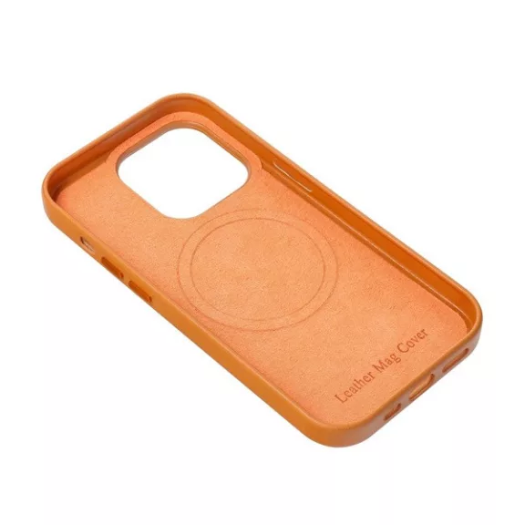 Magsafe műbőr tok Apple iPhone 15 Plus , narancs