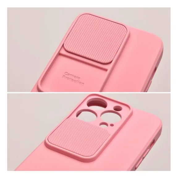 Slide Apple iPhone 15 Pro Max kameravédős szilikon tok, rózsaszín