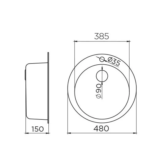 Metalac Venera 480E Ø90 Egymedencés Mosogatótálca - Inox