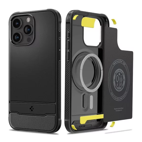 Spigen Rugged Armor MagFit Apple iPhone 15 Pro Max tok, MagSafe, Matte Black, fekete