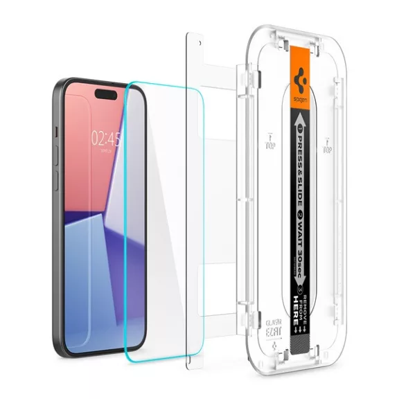 Spigen Glas.tR EZ Fit Apple iPhone 15 Plus / iPhone 16 Plus Tempered kijelzővédő fólia felhelyező kerettel (2db)