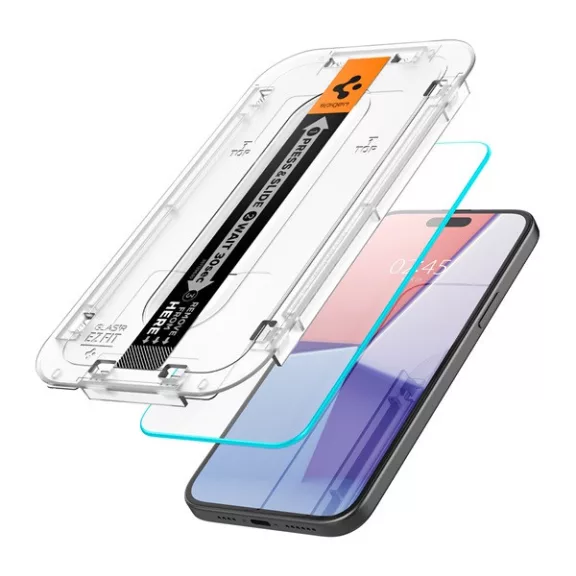 Spigen Glas.tR EZ Fit Apple iPhone 15 Plus / iPhone 16 Plus Tempered kijelzővédő fólia felhelyező kerettel (2db)