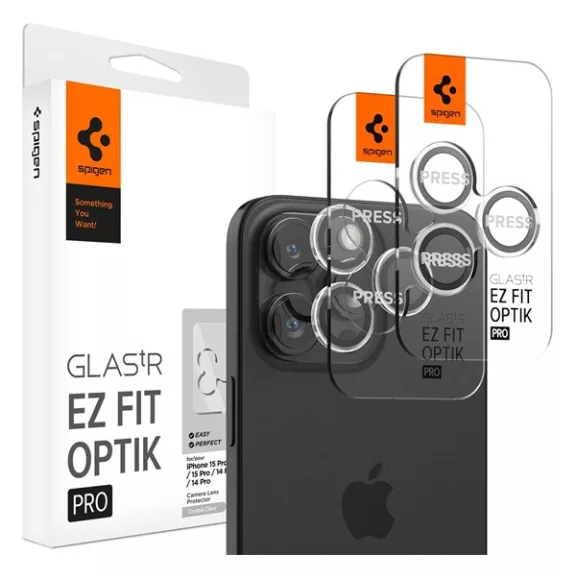 Spigen Glas.tR EZ Fit Optik Pro Apple iPhone 14 Pro / 14 Pro Max / 15 Pro / 15 Pro Max / 16 Pro / 16 Pro Max / 17 Pro / 17 Pro Max, Tempered kameralencse-védő fólia (2db)