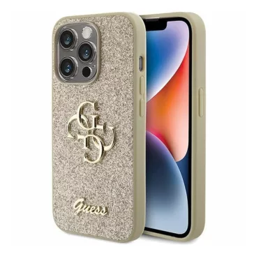   Guess Glitter Script Big 4G Apple iPhone 15 Pro hátlap tok, arany