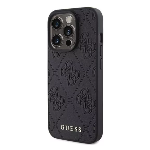 Guess Leather 4G Stamped Apple iPhone 15 Pro hátlap tok, fekete