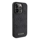 Guess Leather 4G Stamped Apple iPhone 15 Pro hátlap tok, fekete