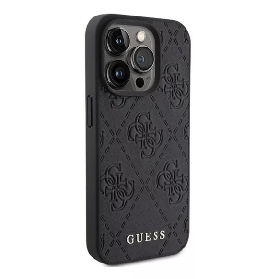 Guess Leather 4G Stamped Apple iPhone 15 Pro hátlap tok, fekete