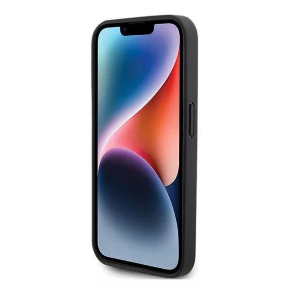 Guess Leather 4G Stamped Apple iPhone 15 Pro hátlap tok, fekete