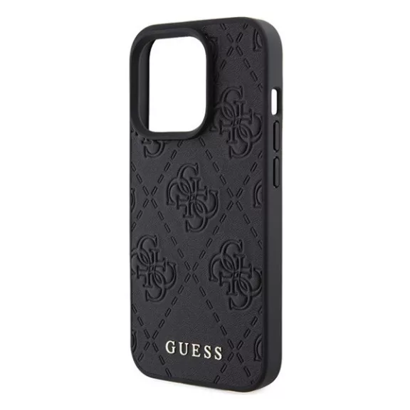 Guess Leather 4G Stamped Apple iPhone 15 Pro hátlap tok, fekete