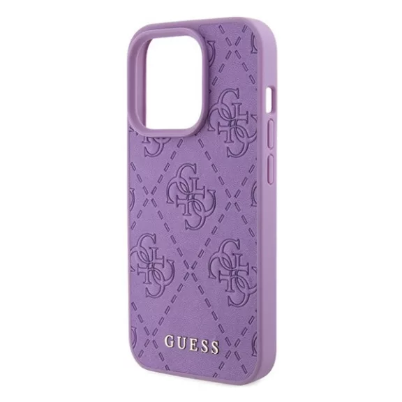 Guess Leather 4G Stamped Apple iPhone 15 Pro hátlap tok, lila