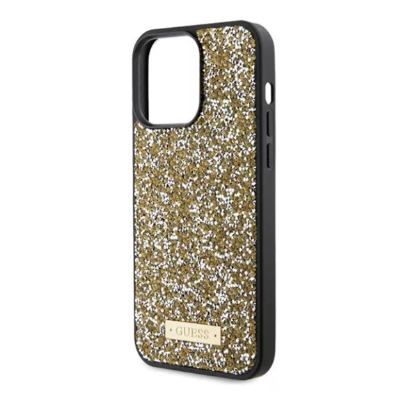 Guess Rhinestone Metal Logo Apple iPhone 15 Pro hátlap tok, sárga