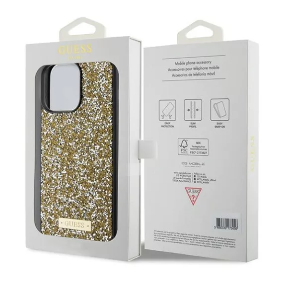 Guess Rhinestone Metal Logo Apple iPhone 15 Pro hátlap tok, sárga