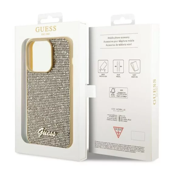 Guess Disco Metal Script Apple iPhone 15 Pro hátlap tok, arany