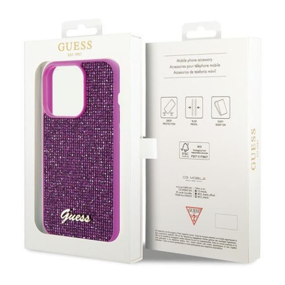 Guess Disco Metal Script Apple iPhone 15 Pro hátlap tok, fuksia