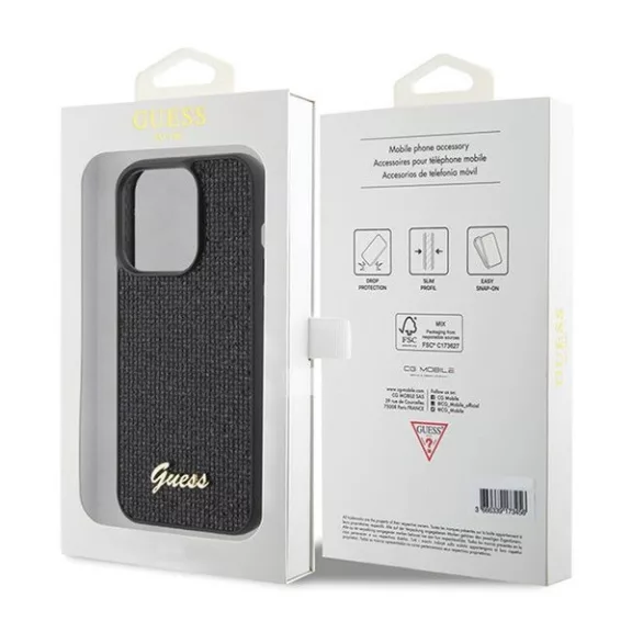 Guess Disco Metal Script Apple iPhone 15 Pro hátlap tok, fekete