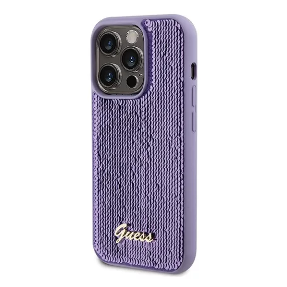 Guess Sequin Script Metal Apple iPhone 15 Pro hátlap tok, lila