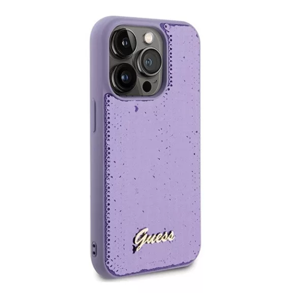 Guess Sequin Script Metal Apple iPhone 15 Pro hátlap tok, lila