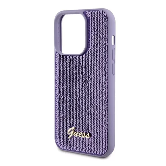 Guess Sequin Script Metal Apple iPhone 15 Pro hátlap tok, lila