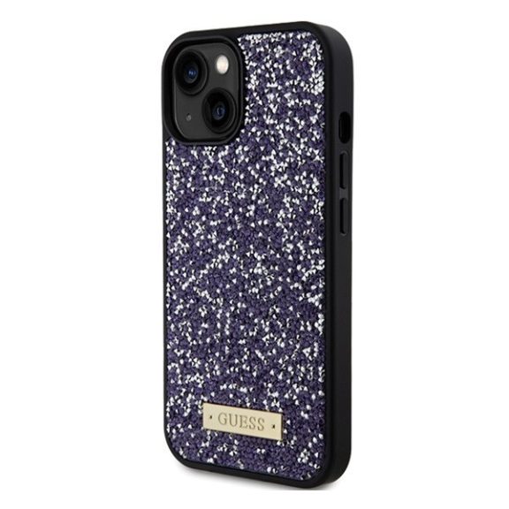 Guess Rhinestone Metal Logo Apple iPhone 15 hátlap tok, lila