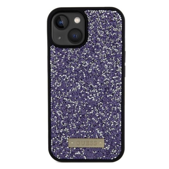 Guess Rhinestone Metal Logo Apple iPhone 15 hátlap tok, lila