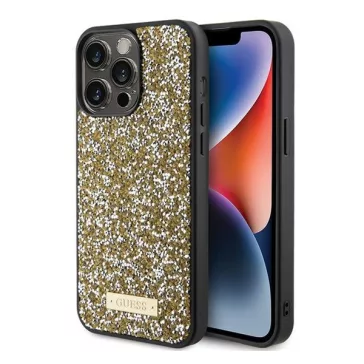   Guess Rhinestone Metal Logo Apple iPhone 15 Pro Max hátlap tok, sárga