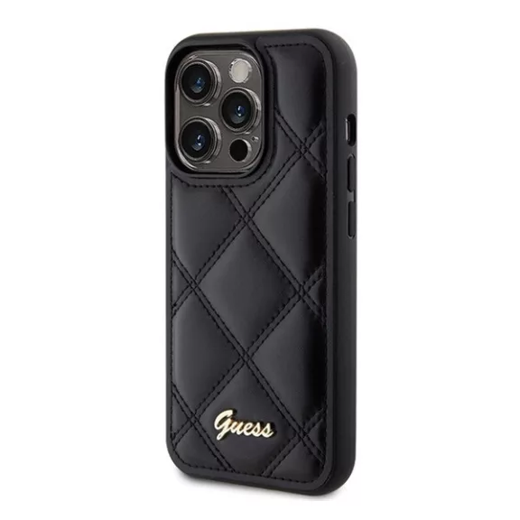 Guess Quilted Metal Logo Apple iPhone 15 Pro Max hátlap tok, fekete