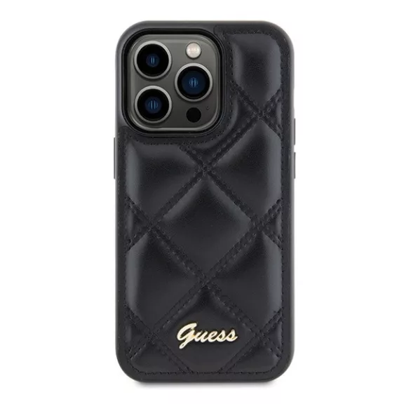 Guess Quilted Metal Logo Apple iPhone 15 Pro Max hátlap tok, fekete