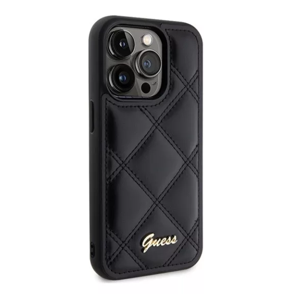 Guess Quilted Metal Logo Apple iPhone 15 Pro Max hátlap tok, fekete