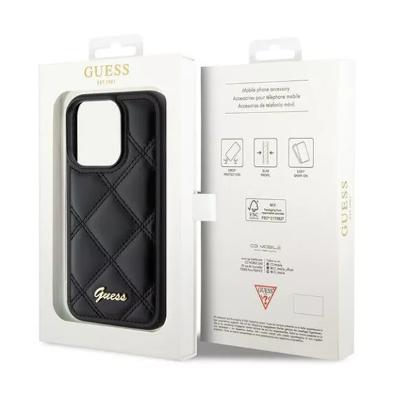 Guess Quilted Metal Logo Apple iPhone 15 Pro Max hátlap tok, fekete