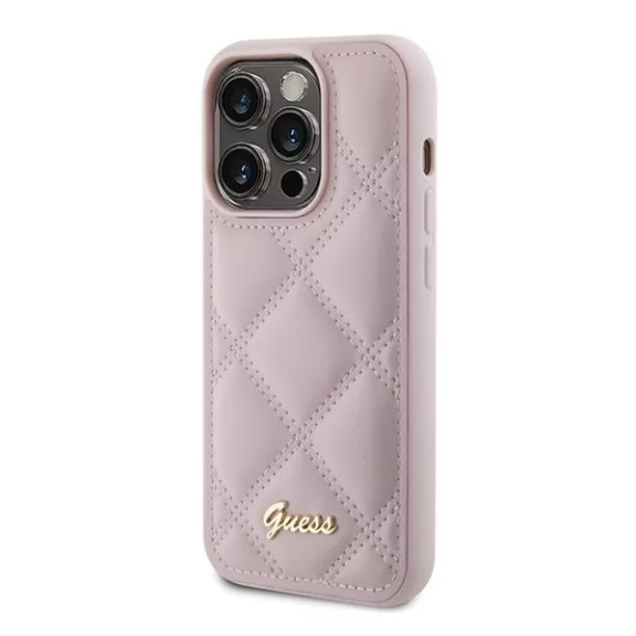 Guess Quilted Metal Logo Apple iPhone 15 Pro Max hátlap tok, rózsaszín