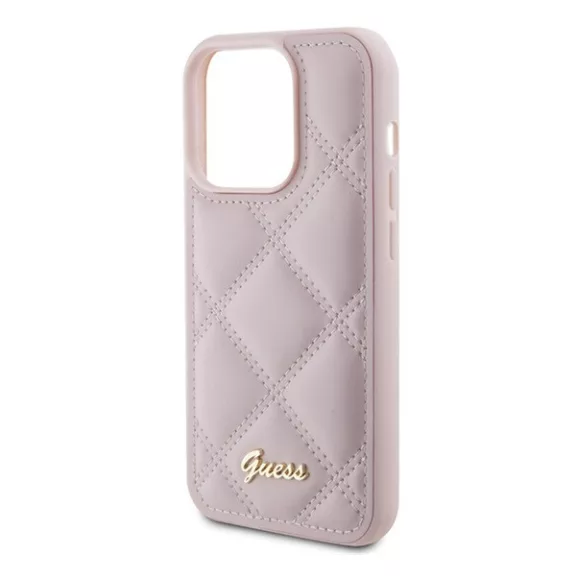 Guess Quilted Metal Logo Apple iPhone 15 Pro Max hátlap tok, rózsaszín