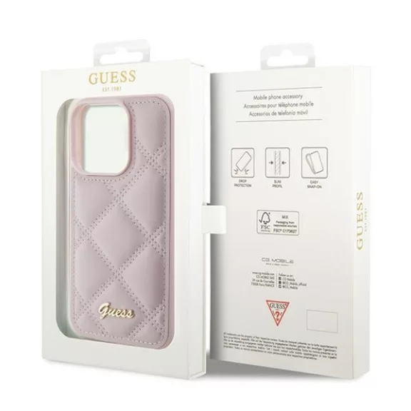 Guess Quilted Metal Logo Apple iPhone 15 Pro Max hátlap tok, rózsaszín
