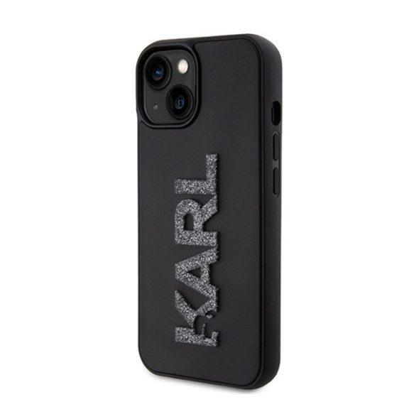 Karl Lagerfeld 3D Rubber Glitter Logo Apple iPhone 15 hátlap tok, fekete