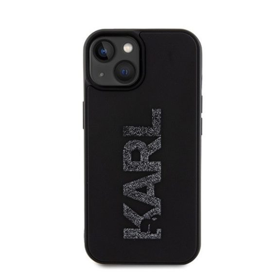 Karl Lagerfeld 3D Rubber Glitter Logo Apple iPhone 15 hátlap tok, fekete
