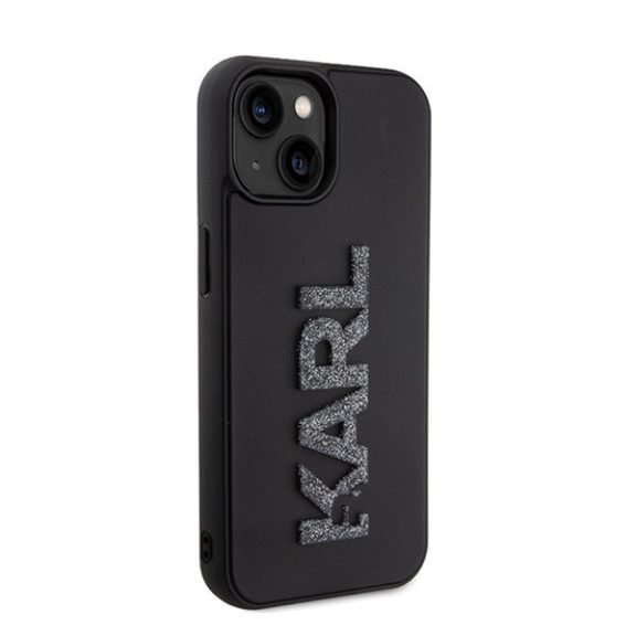 Karl Lagerfeld 3D Rubber Glitter Logo Apple iPhone 15 hátlap tok, fekete