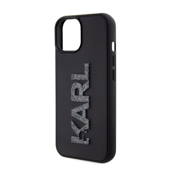Karl Lagerfeld 3D Rubber Glitter Logo Apple iPhone 15 hátlap tok, fekete