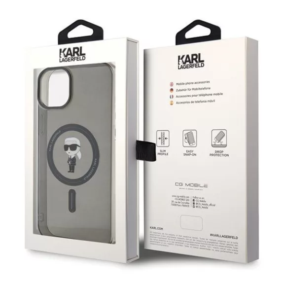 Karl Lagerfeld IML Ikonik MagSafe Apple iPhone 15 Plus hátlap tok, fekete