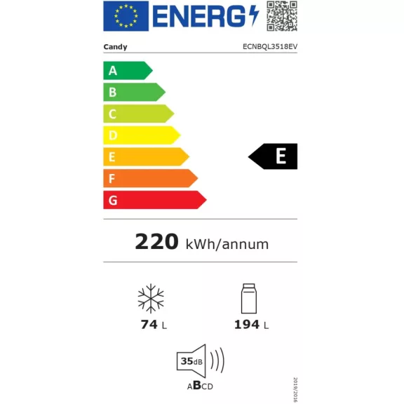 Candy ECNBQL3518EV Beépíthető alulfagyasztós hűtőszekrény