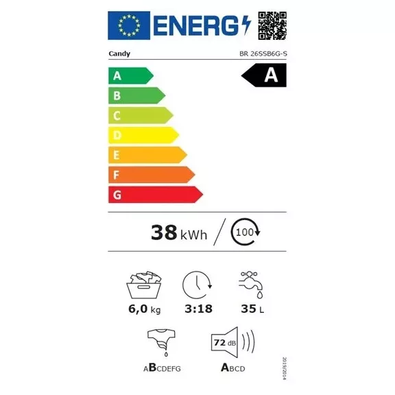 Candy BR 26SSB6G-S Elöltöltős keskeny mosógép