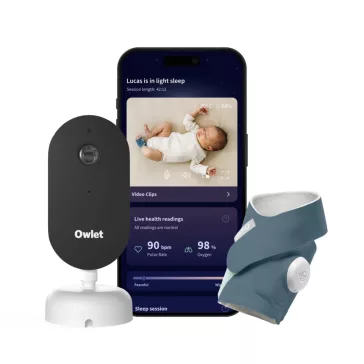   Owlet Dream Duo szett – Owlet Dream Sock™ Okos babazokni 0-18 hónapig (Éjkék) + Owlet Dream Sight™ kamera