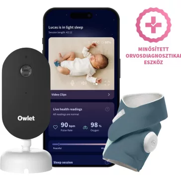   Owlet Dream Duo szett – Owlet Dream Sock™ Okos babazokni 0-18 hónapig (Éjkék) + Owlet Dream Sight™ kamera
