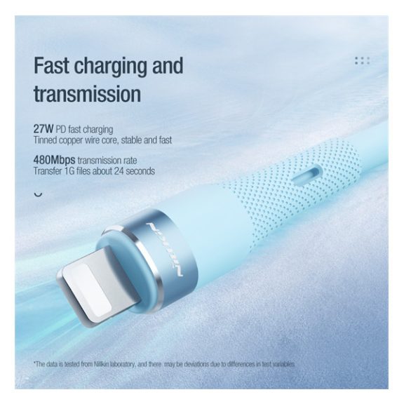 Nillkin Flowspeed USB-C / Lightning  szilikon kábel, 27W, 1,2m, kék