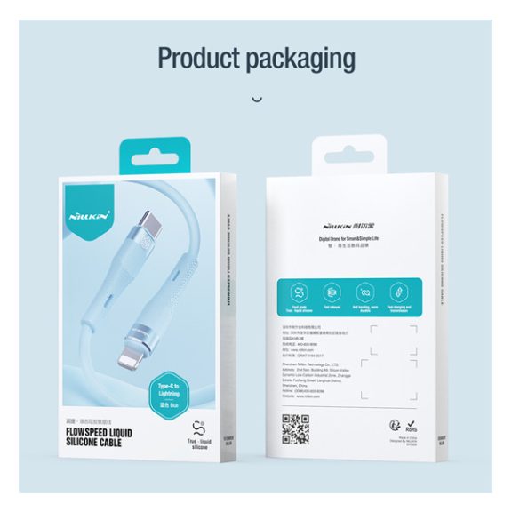 Nillkin Flowspeed USB-C / Lightning  szilikon kábel, 27W, 1,2m, kék