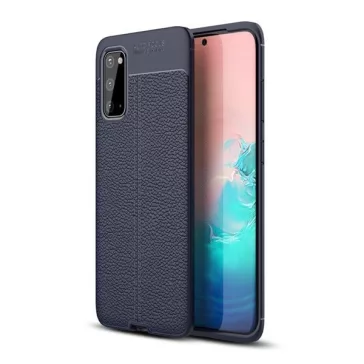   Samsung Galaxy A10e SM-A102U, Szilikon tok, bőrhatású, varrásminta, sötétkék