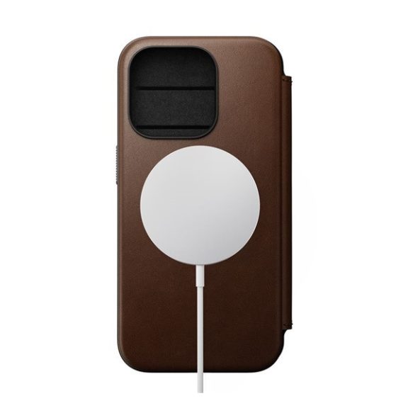 Nomad Modern Leather Folio iPhone 15 Pro flip tok, barna