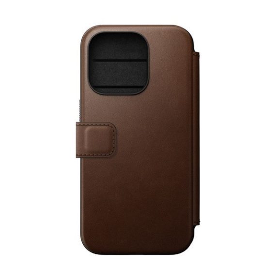 Nomad Modern Leather Folio iPhone 15 Pro flip tok, barna