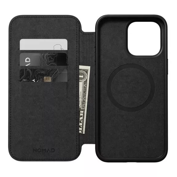 Nomad Modern Leather Folio iPhone 15 Pro Max flip tok, fekete