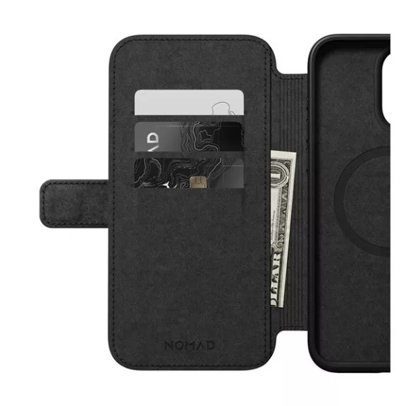 Nomad Modern Leather Folio iPhone 15 Pro Max flip tok, fekete